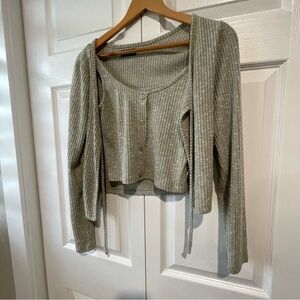 Eclipse Ribbed Knit Top in Light Gray size extra small